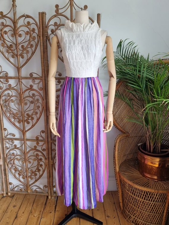 Maxi Dress Striped Prairie Skirt Glamorous Drop Waist Square Neck