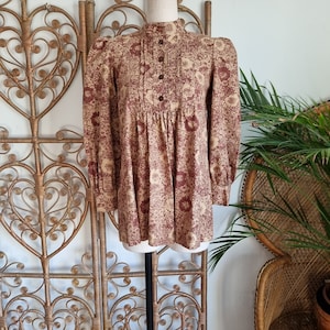 Vintage Laura Ashley cotton made in wales early label prairie cottagecore 60s 70s tunic blouse top XS