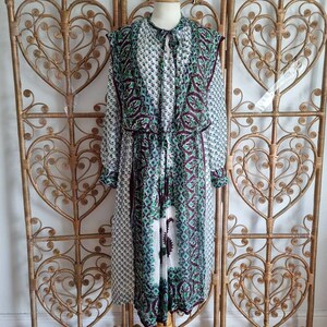 Vintage floral silk paisley hippy prairie Indian 70s boho smock midi kaftan dress L XL