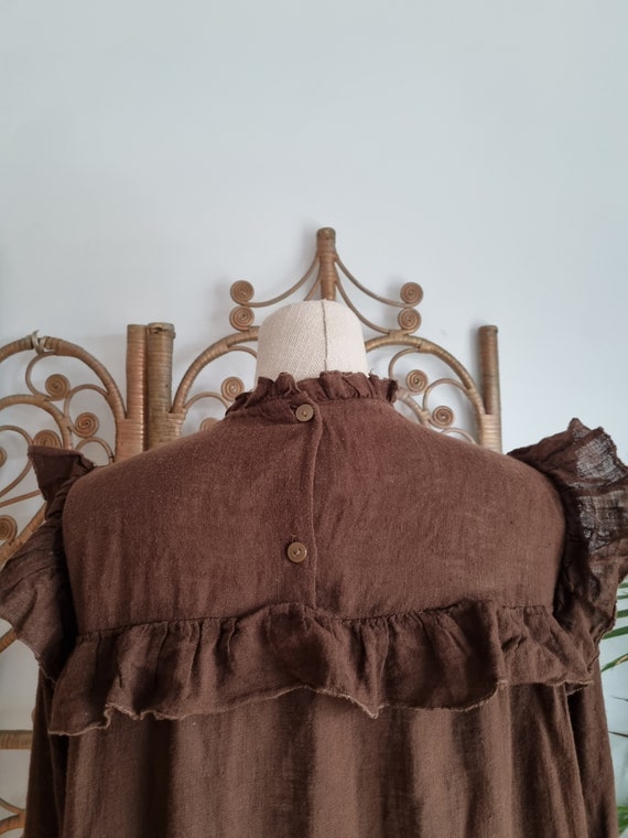 Vintage brown embroidered floral Cotton boho smoc… - image 5