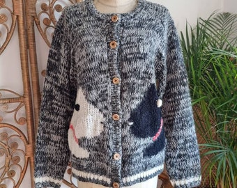 Vintage Scotty dog scene prairie cottagecore wool mohair knit knitted boho top jumper cardigan