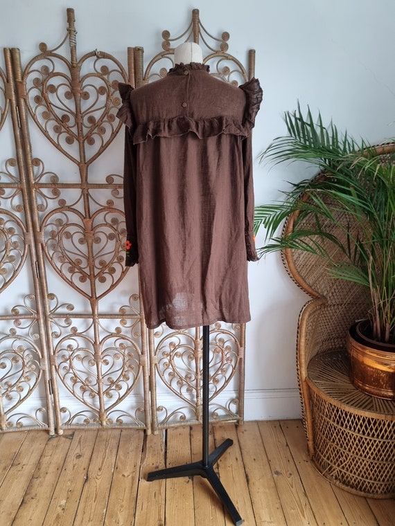 Vintage brown embroidered floral Cotton boho smoc… - image 4