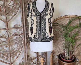 Vintage Romanian Wool waistcoat gilet embroidered jacket S