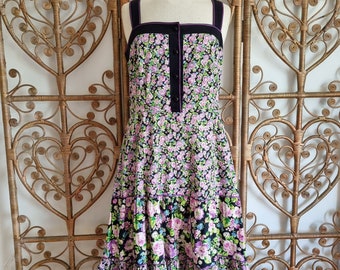 Vintage floral prairie 70s cotton cottagecore 70s midi dress M