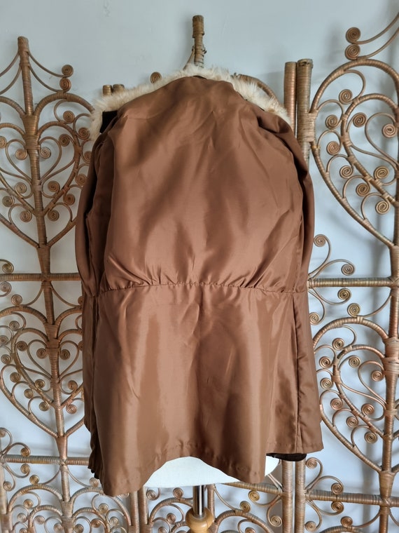 Vintage brown suede Sheepskin afghan Fur collar c… - image 7