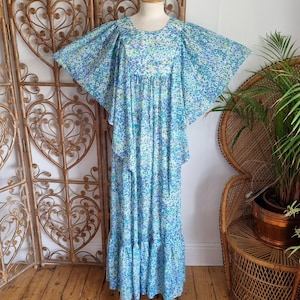 Abito lungo vintage floreale con maniche ad angelo, stile prateria anni &#39;70, stile cottagecore S S/M