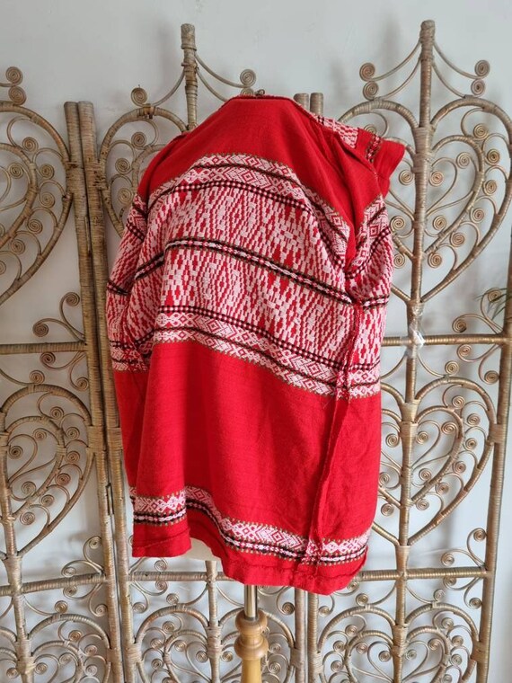 Vintage red Woven Ethnic 70s embroidered cotton h… - image 5