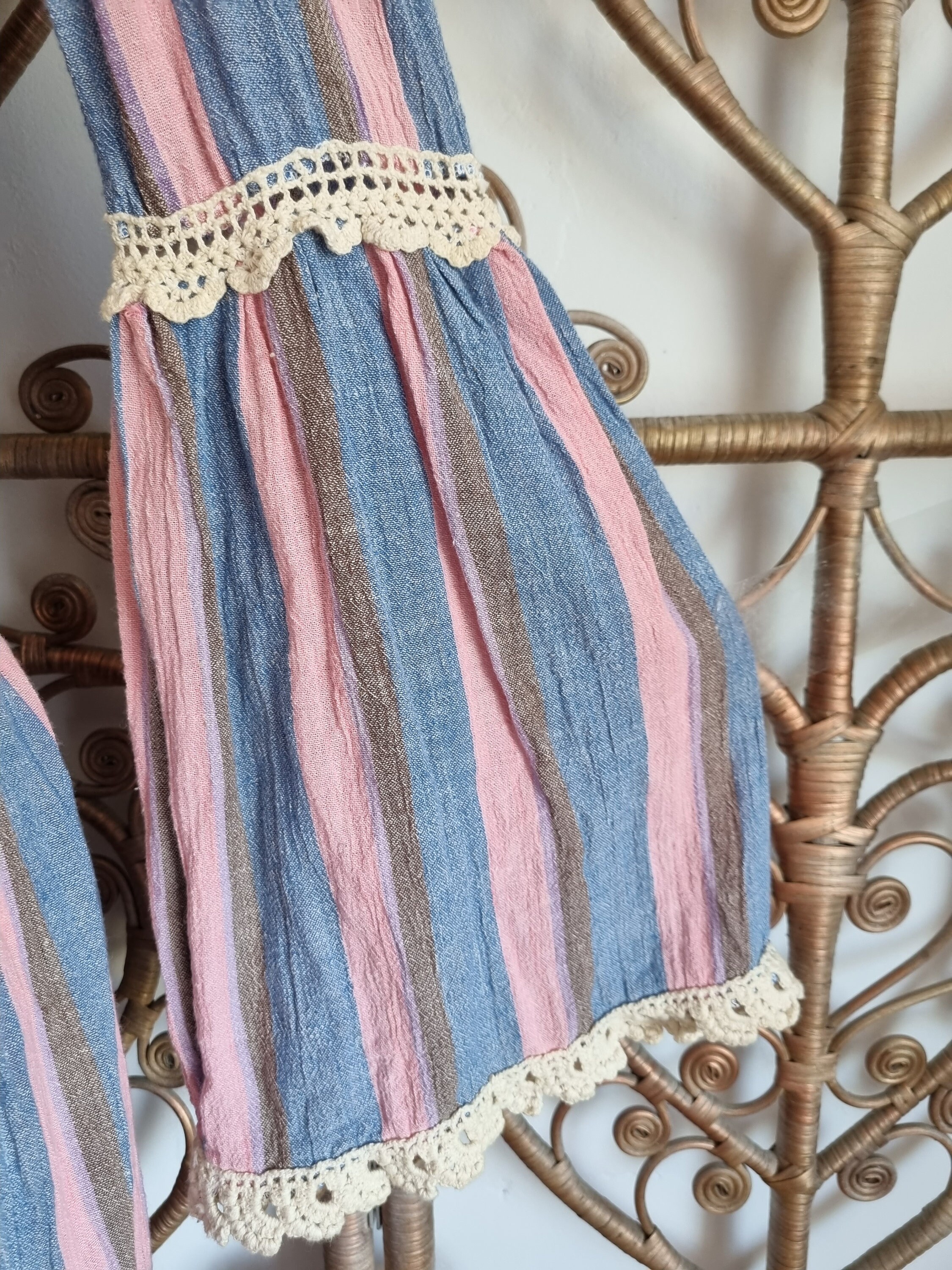 Vintage Stripe 70s Cheesecloth Cotton Smock Midi Maxi Dress Vintage Stripe 70s Cheesecloth Cotton Smock Midi Maxi Dress