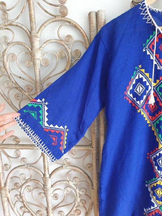 Vintage blue embroidered floral Indian 70s boho s… - image 4