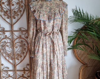 Vintage Marion Donaldson floral prairie cotton cottagecore 70s midi dress S/M