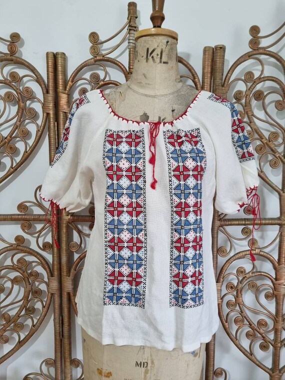 Vintage White Folk Romanian Indian Embroidery Cotton - Etsy UK