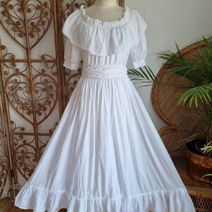 Vintage witte prairie katoenen Laura Ashley-katoen bruiloft jaren 80 cottagecore maxi aangerimpelde jurk M M/S