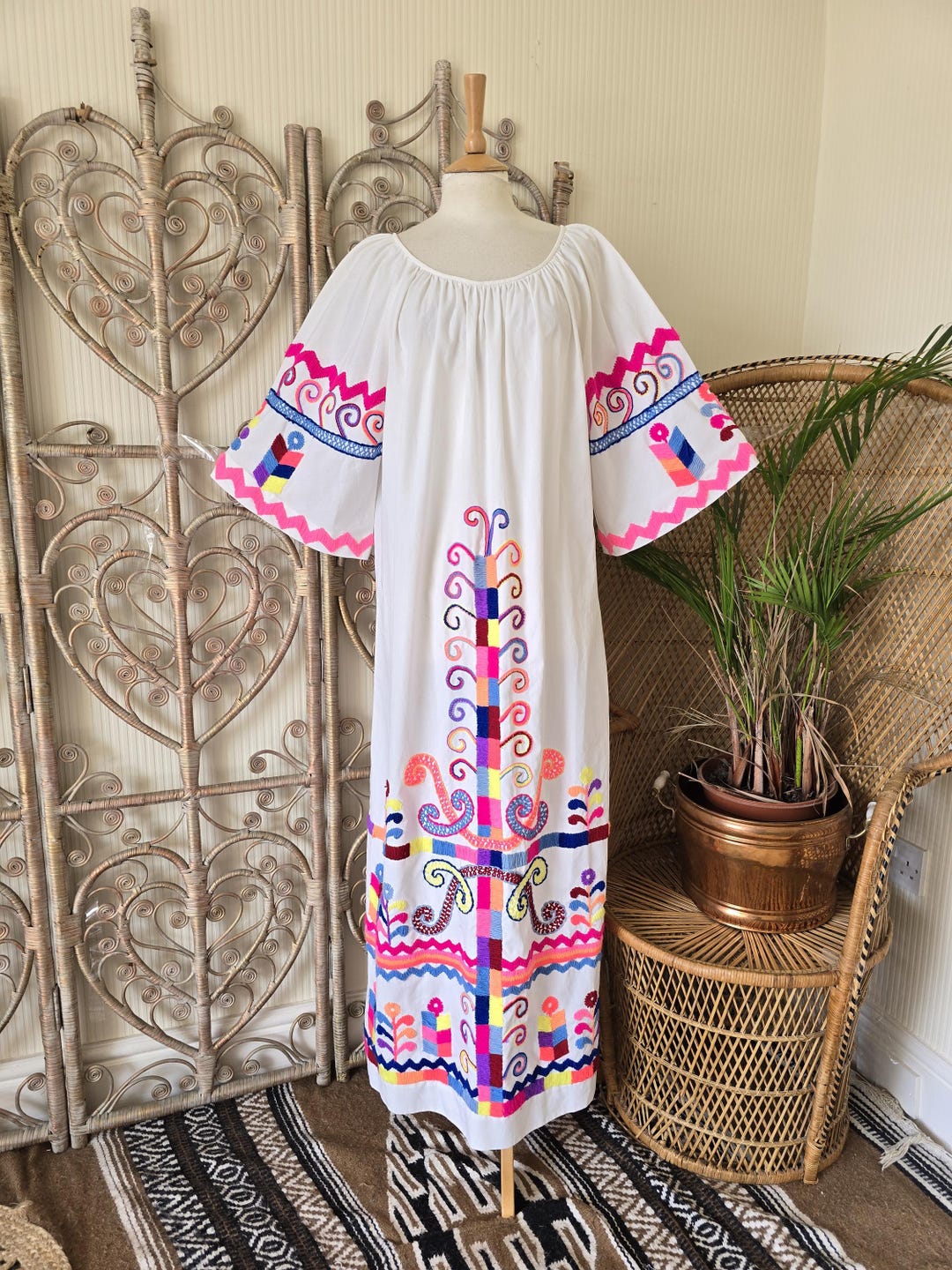 Vintage Churchi Embroidered Floral Cotton 70s Kaftan Maxi Dress M L - Etsy