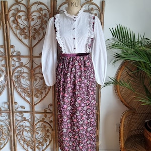 Vintage floral cotton embroidery anglaise prairie 70s cottagecore maxi dress S
