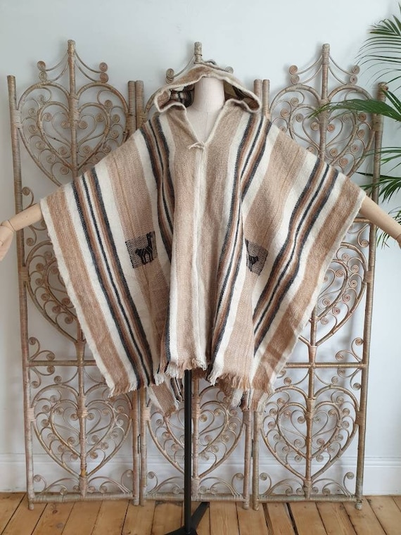 Vintage stripe hoodie hoody Baja Woven wool Ethnic