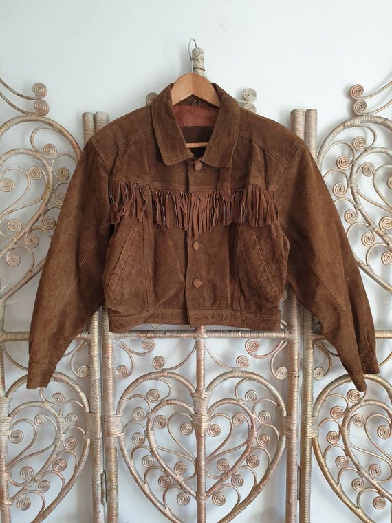 Vintage brown fringe tassel leather suede biker we