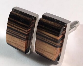 Unique Black and White Ebony Silver Cuff Links - Wooden Cufflinks - Unique Gift Idea for Best Mans Gift, Father Of The Bride, Fathers Day