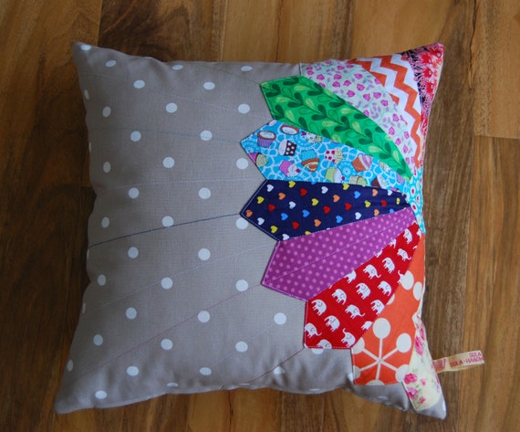 Items similar to REDUCED Rainbow applique patchwork cushion cover ...