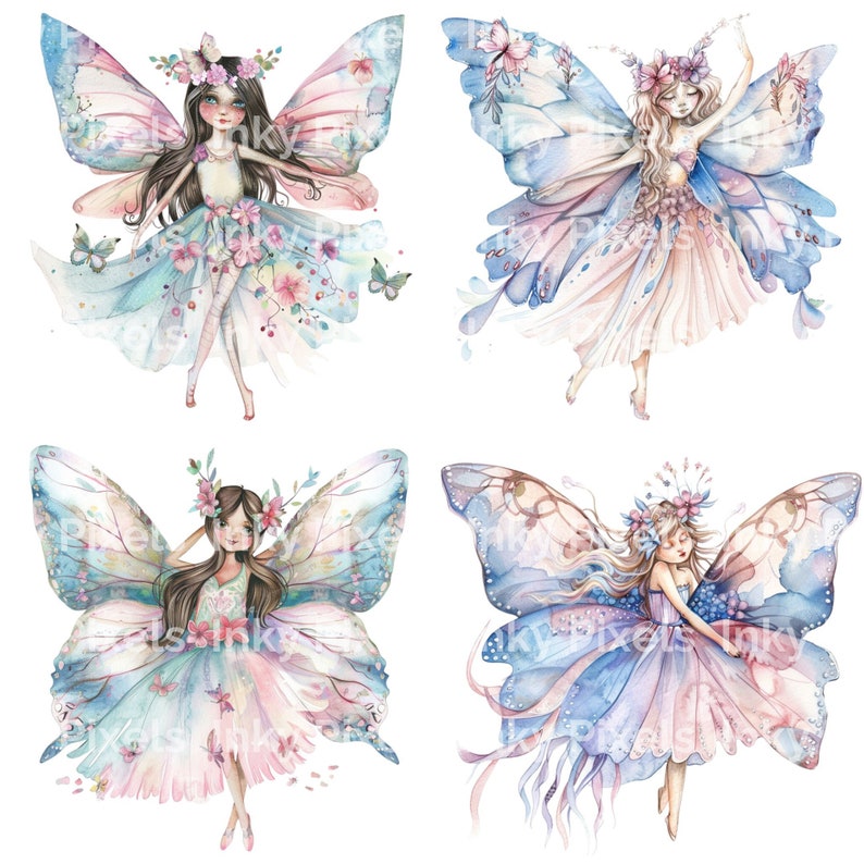 Pastel Watercolor Fairy Clipart Set of 15 Images | Transparent PNG ...