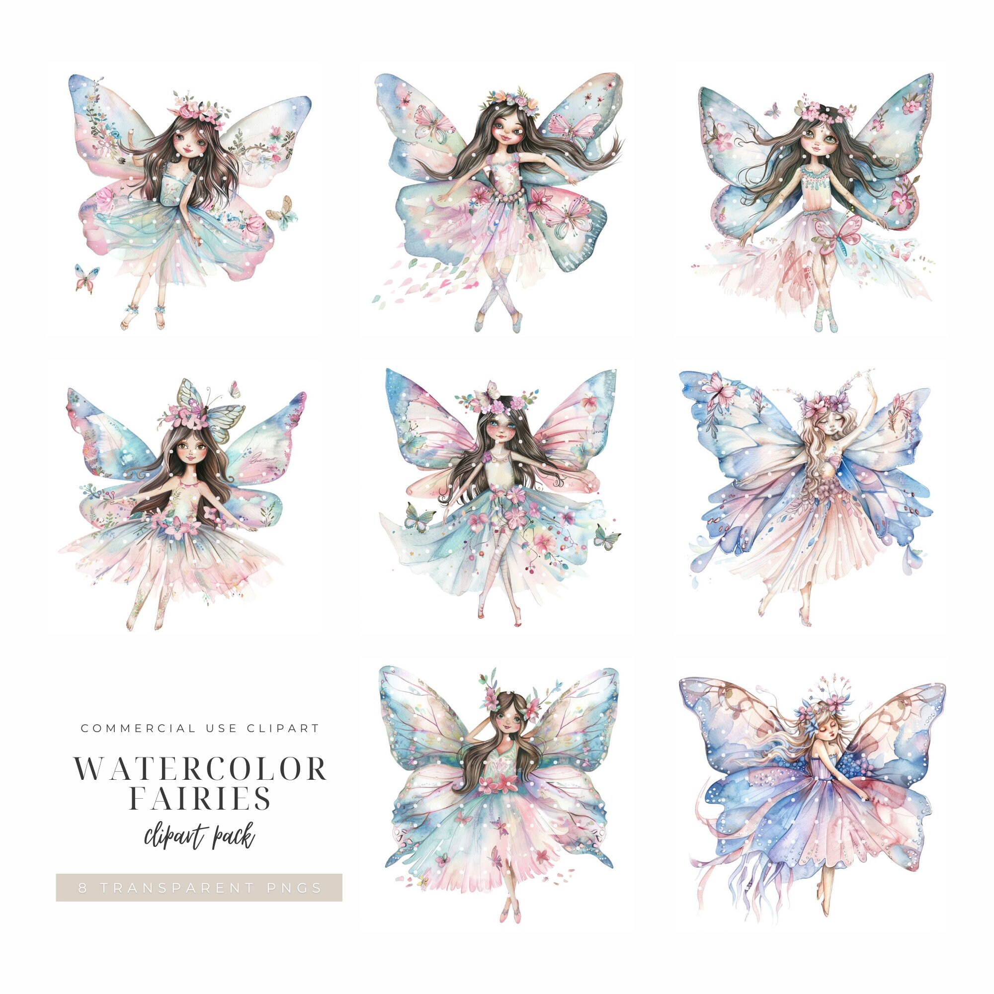 Pastel Watercolor Fairy Clipart Set of 15 Images | Transparent PNG ...