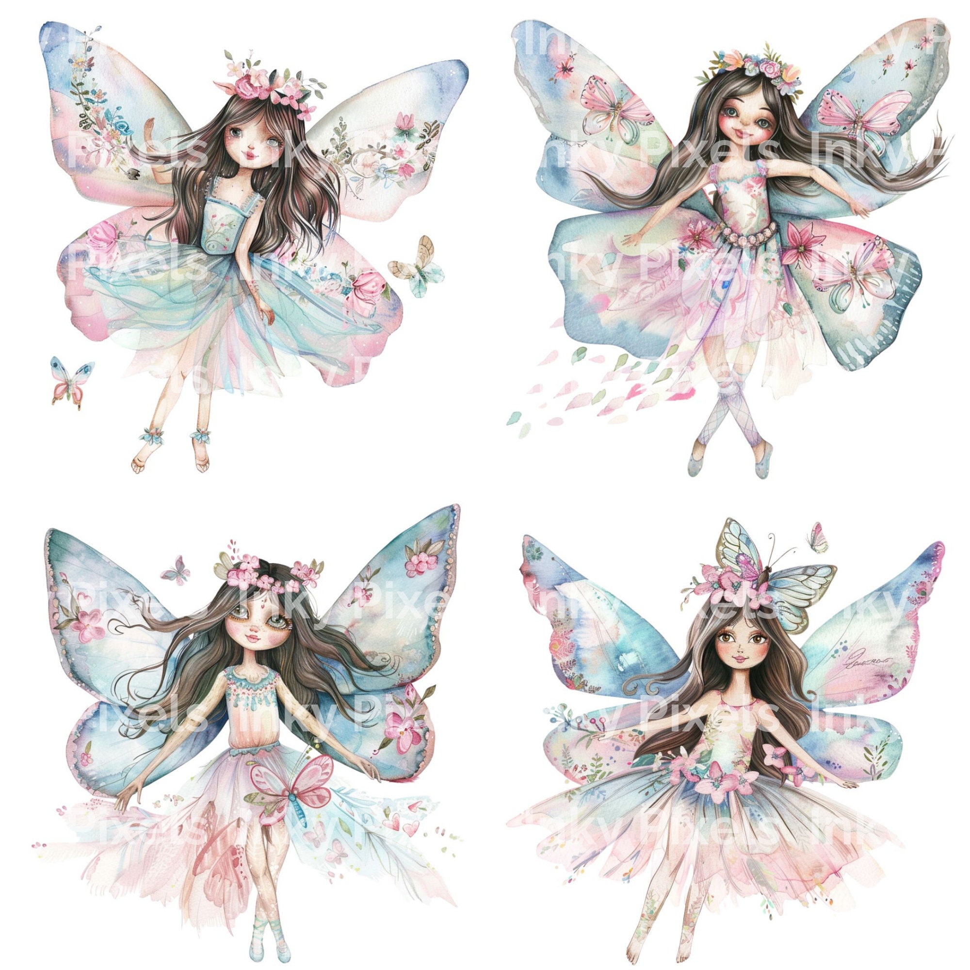 Pastel Watercolor Fairy Clipart Set of 15 Images | Transparent PNG ...