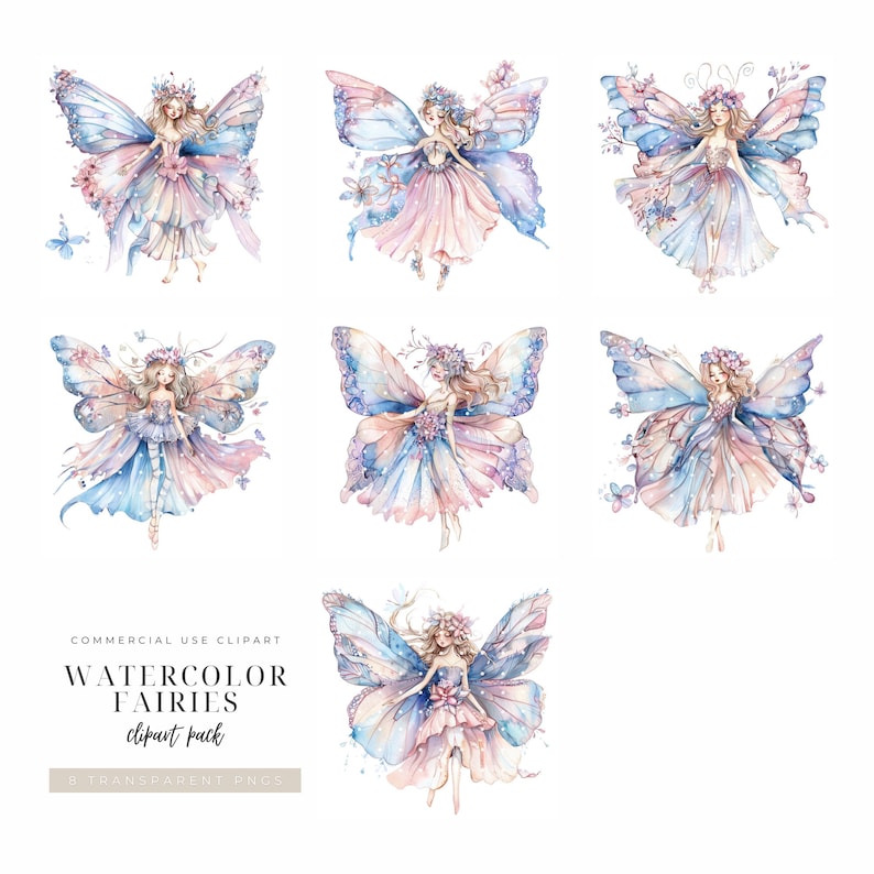 Pastel Watercolor Fairy Clipart Set of 15 Images | Transparent PNG ...