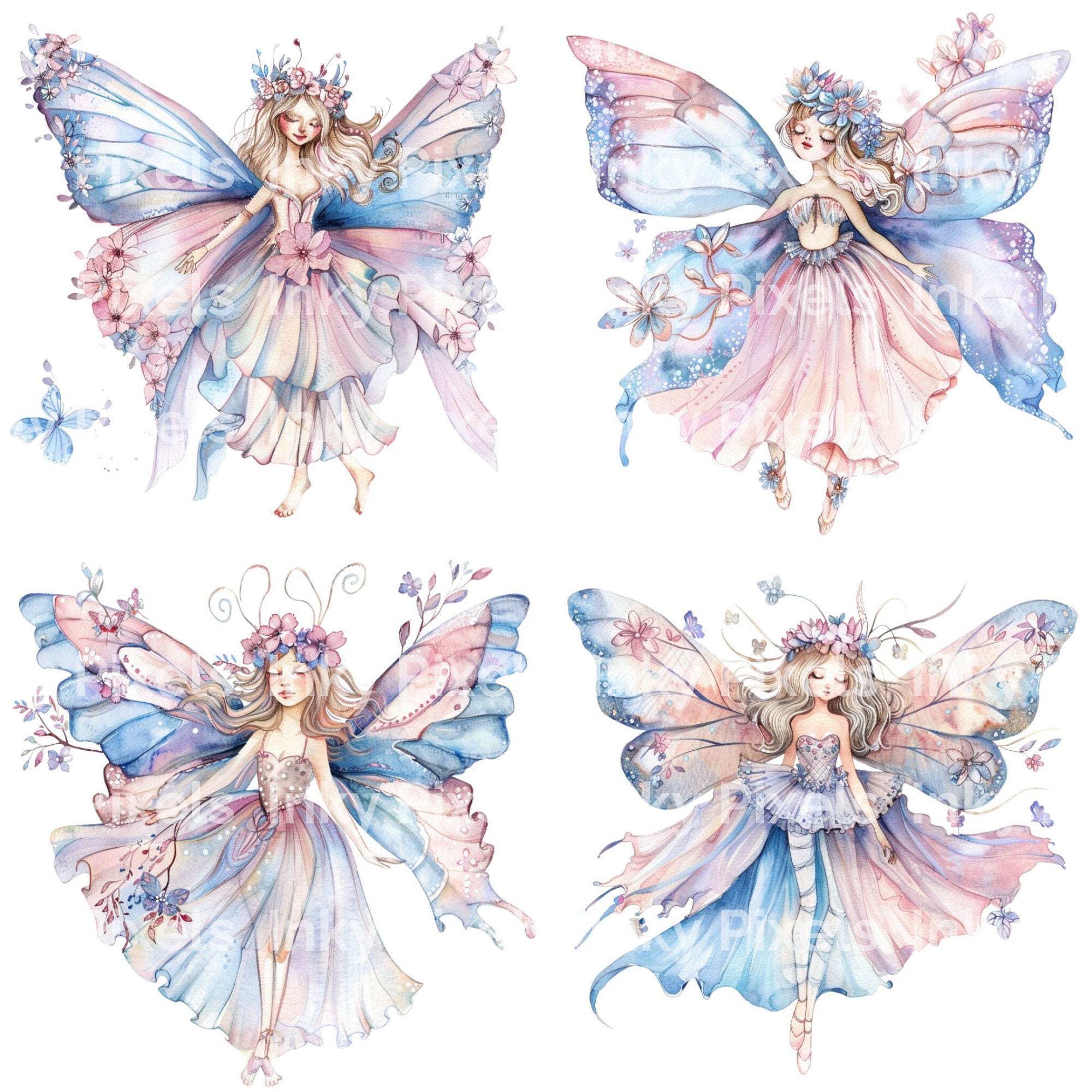 Pastel Watercolor Fairy Clipart Set of 15 Images | Transparent PNG ...