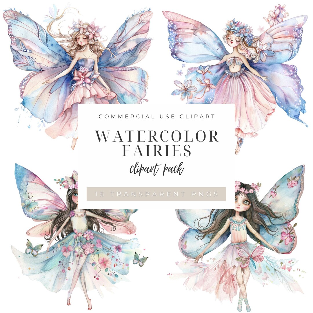 Pastel Watercolor Fairy Clipart Set of 15 Images | Transparent PNG ...