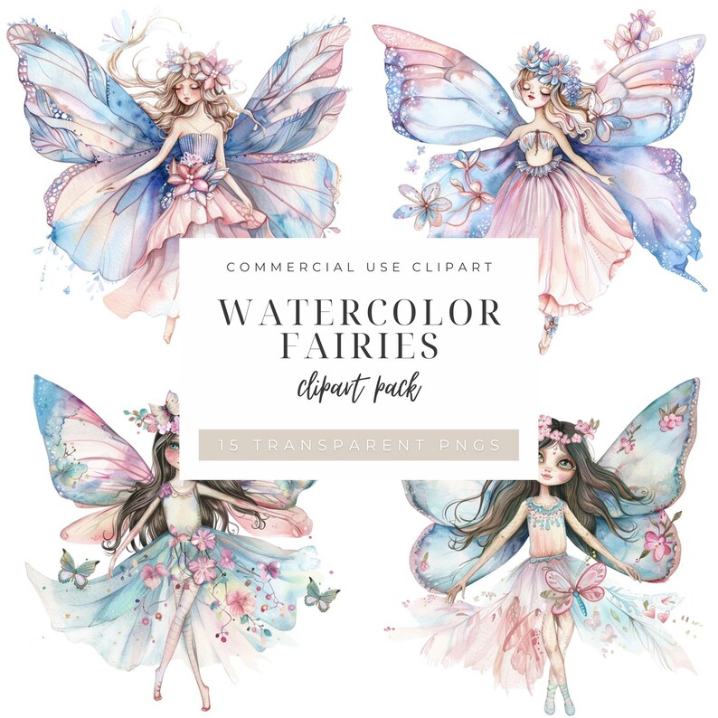 Pastel Watercolor Fairy Clipart Set of 15 Images | Transparent PNG ...