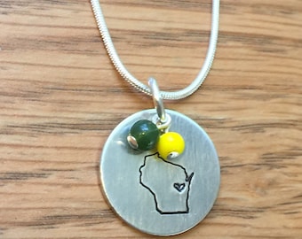Green Bay Packers Necklace, Wisconsin Packer, Green and Gold (LL130)