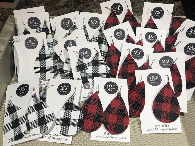Drop Earrings Buffalo Plaid Petal Earrings Faux Leather Earrings Tear Drop Earring