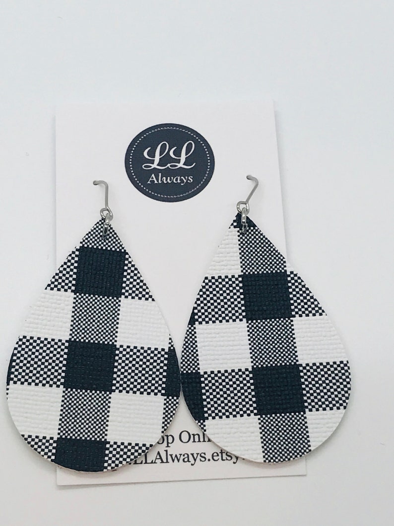 Drop Earrings Buffalo Plaid Petal Earrings Faux Leather Earrings Tear Drop Earring