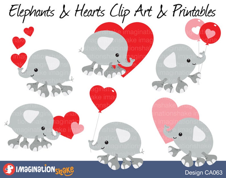 Valentine's Day Elephants Clip Art & Printables Set CA063 / Elephants ...
