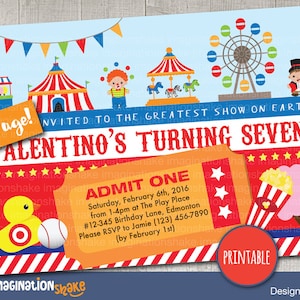 Personalized Carnival Circus Amusement Park Birthday Party Invitation PRINTABLE DIY / Carnival Birthday / Theme Park Invite / Custom Invite