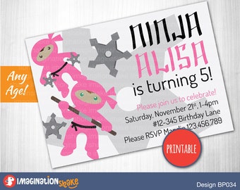 Personalized Pink Ninja Party Birthday Party Invitation PRINTABLE DIY / Ninja Birthday / Girl's Party / Printable Invite / Custom Invitation