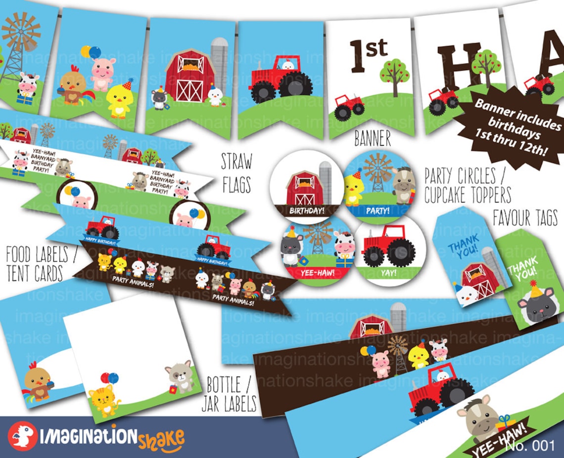Barnyard Birthday Party Package Set PRINTABLE Small/ DIY Farm Animals ...