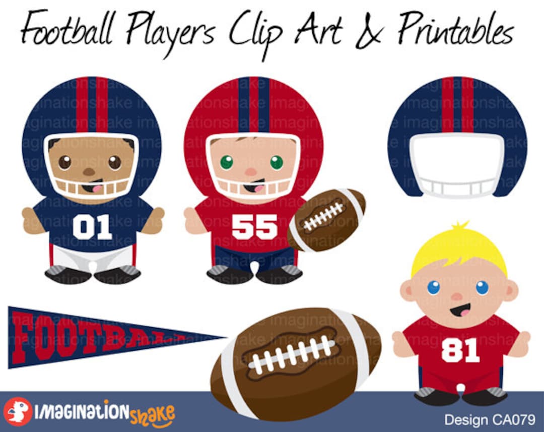 Red and Blue Football Players Clip Art & Printables Set CA079 / Clipart