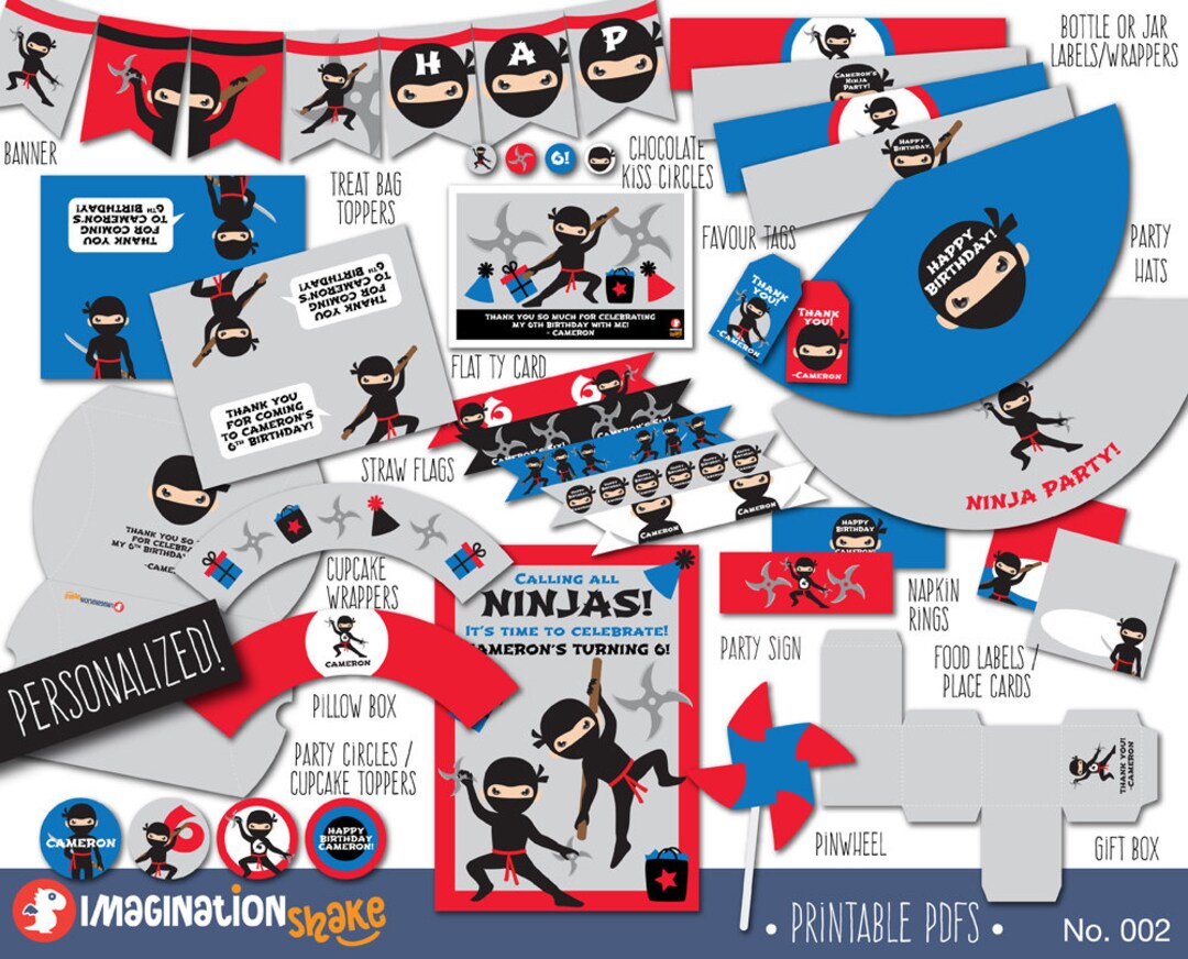 PERSONALIZED Ninja Party Birthday Package PRINTABLE LG / Ninja Boys Red ...
