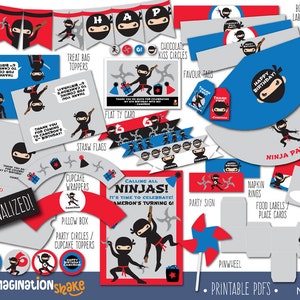 PERSONALIZED Ninja Party Birthday Package PRINTABLE LG / Ninja Boys Red Black Blue Birthday Printouts / Birthday Party Printables / No. 002