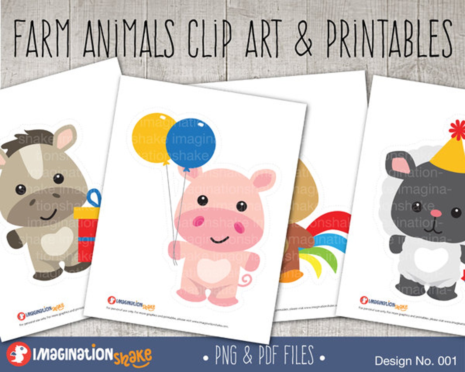 Farm Animals Party Clip Art &amp; Printables Set / Farm Clipart / Farm Wall ...