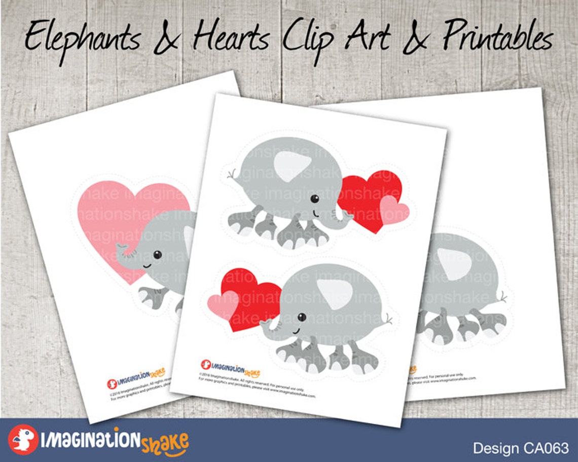 Valentine's Day Elephants Clip Art &amp; Printables Set CA063 / Elephants ...