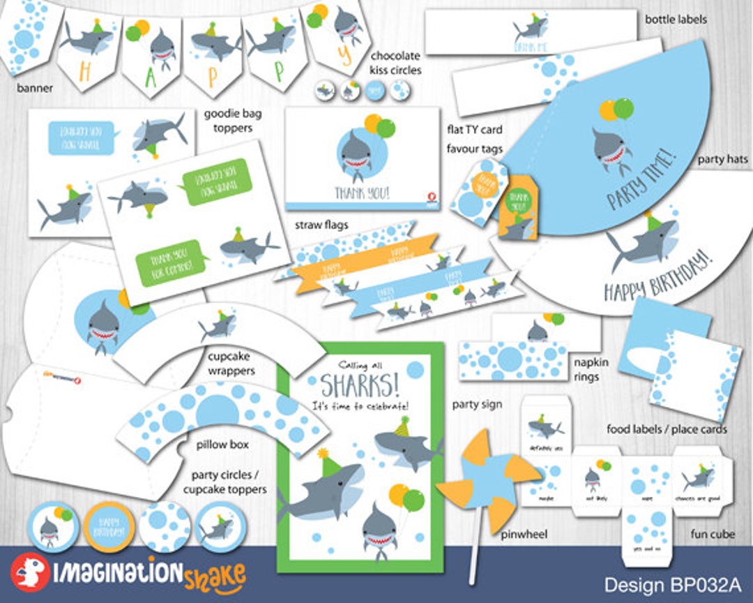 Shark Birthday Party Birthday Package PRINTABLE / Shark Birthday Party ...