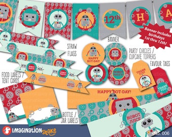 Robot Birthday Party Package Set PRINTABLE Small/ DIY Robot Party Printouts / Ninja Birthday Party Printables / Party Decorations / No. 006
