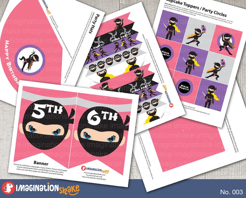 Ninja Birthday Party Package PRINTABLE LG / Ninja Girls Pink Purple Birthday Printouts / Birthday Party Printables / Ninja Set DIY / No. 003 image 3