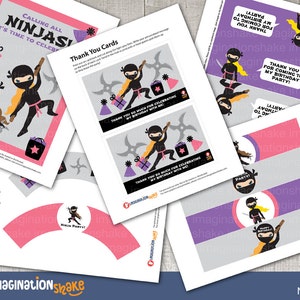 Ninja Birthday Party Package PRINTABLE LG / Ninja Girls Pink Purple Birthday Printouts / Birthday Party Printables / Ninja Set DIY / No. 003 image 2