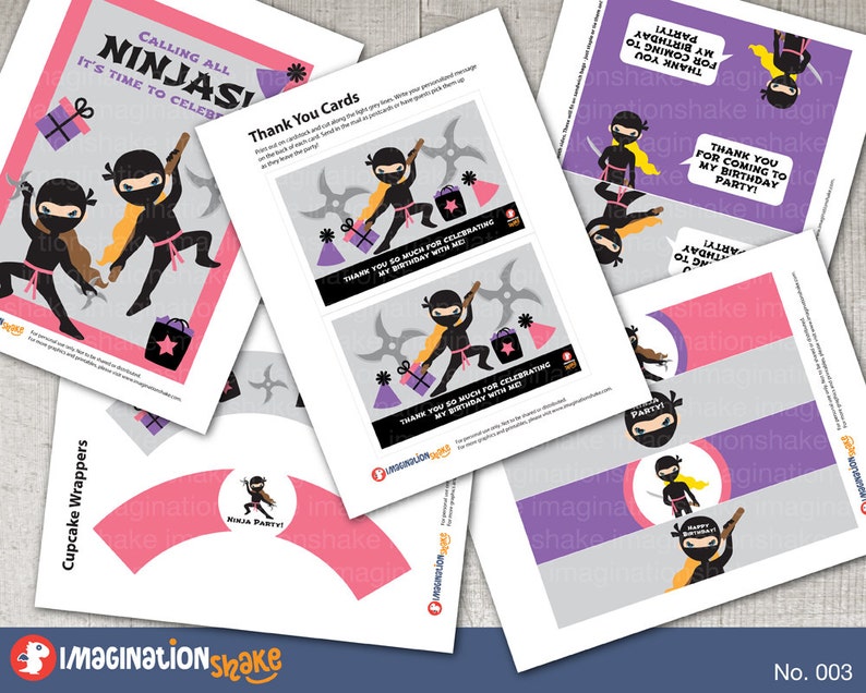 Ninja Birthday Party Package PRINTABLE LG / Ninja Girls Pink Purple Birthday Printouts / Birthday Party Printables / Ninja Set DIY / No. 003 image 2