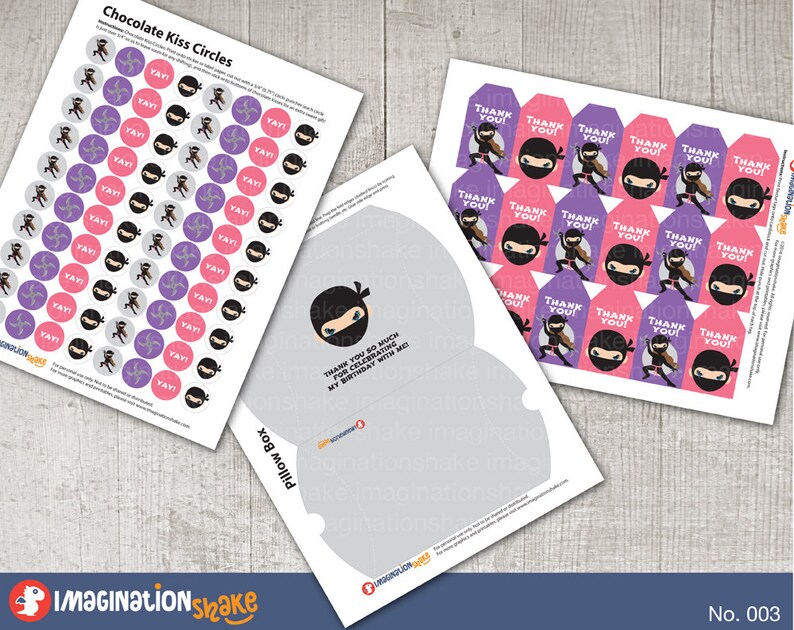 Ninja Birthday Party Package PRINTABLE LG / Ninja Girls Pink Purple Birthday Printouts / Birthday Party Printables / Ninja Set DIY / No. 003 image 5