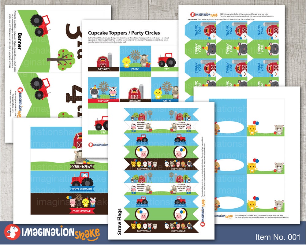 Barnyard Birthday Party Package Set PRINTABLE Small/ DIY Farm Animals ...