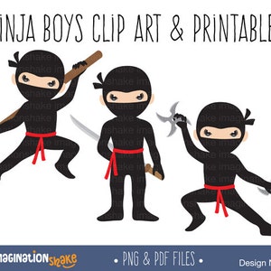 Ninja Boys Clip Art & Printables Set / Clipart / Ninja Wanddekoration / Ninja Ausdrucke / Ninja Party Dekoration / Geburtstag Ninjas / Nr. 002