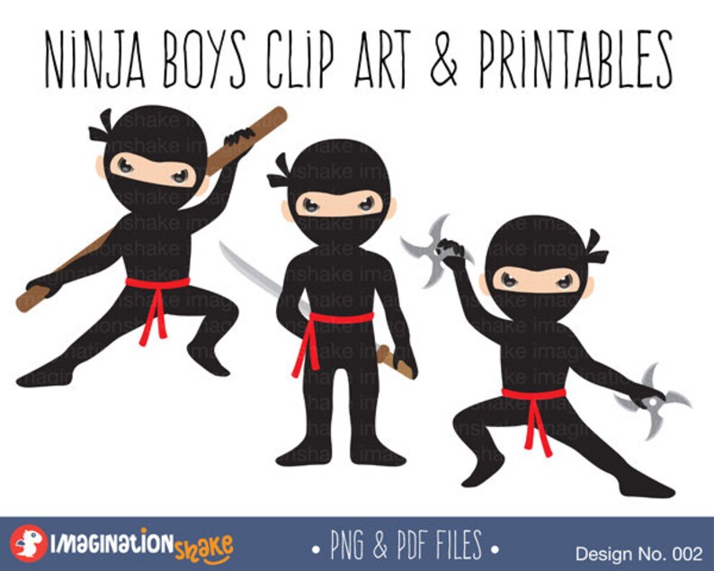 Ninja Boys Clip Art &amp; Printables Set / Clipart / Ninja Wall Decorations ...